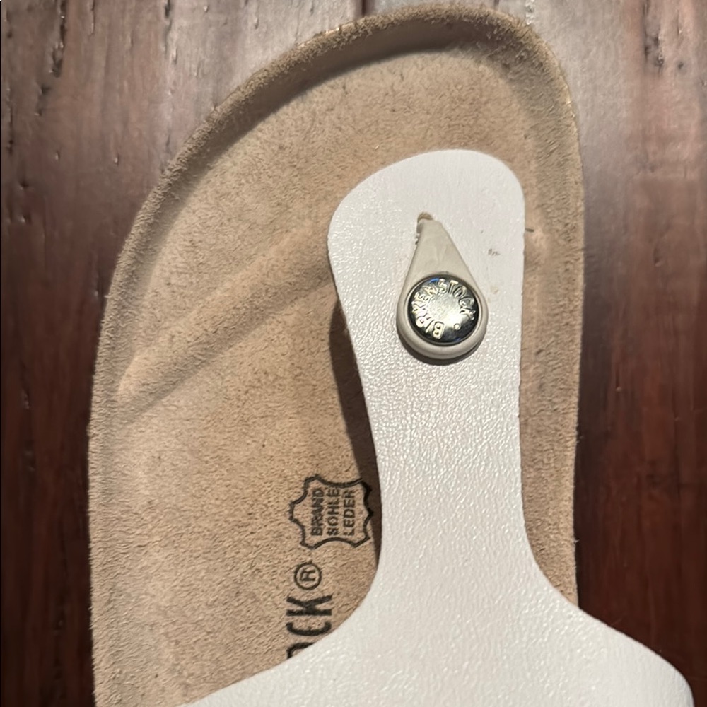 Birkenstock White Sandals Two-Strap Cork Footbed - Picture 4 of 6